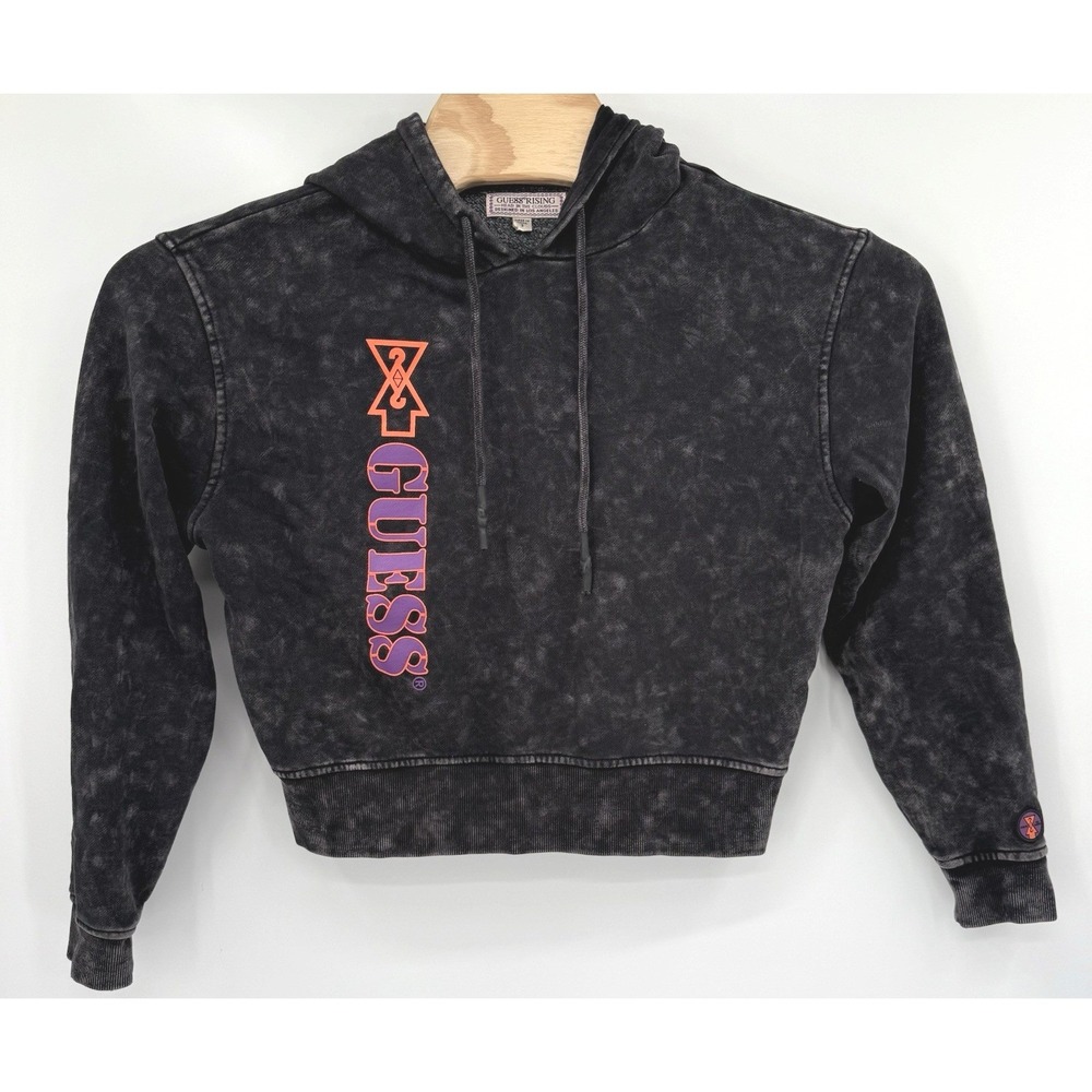 GUESS x 88RISING Hoodie Womens Small Black Acid Wash Dragon Head In The Clouds